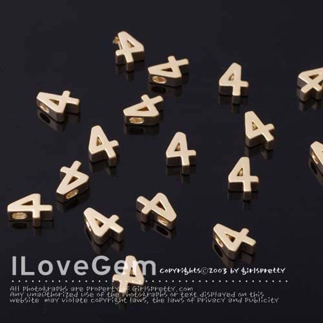 NP1477 Matt Gold Plated Number Pendant Four4 2pcs / Etsy