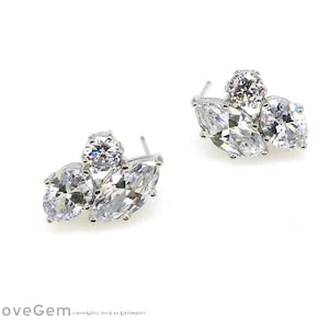 No Loop : SALE/ 10pcs// NP-883, Nickel free Rhodium-plated, Cubic zirconia earring, 925 sterling silver post, Cubic Earrings