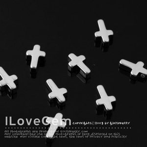 NP-1410 Glossy Rhodium plated, 6X9 mm, Small size, Cross Pendant, Cross Beads, Cross Necklace Pendant, Religious jewelry