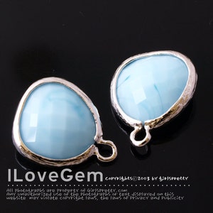 Light Powder Blue, Skyblue Glass Pendant, P1750, Rhodium Plated Brass, 13mm Framed Glass Charm, Fancy Rosecut Glass Pendant, Making Jewelry