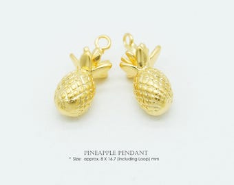 NP-1718, Matt Gold Plated over Brass, Pineapple Pendant, Fruit Necklace Charm, DIY Making Jewelry, Tropical Summer Jewelry