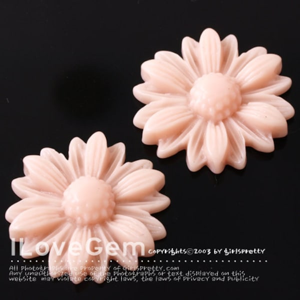 SALE 20% off// 10pcs, RC207 Pink, Camomile Flower Resin Cabochons, 21mm, Flower Acrylic Cabochons, Lucite Flower Cabochons Flat Back