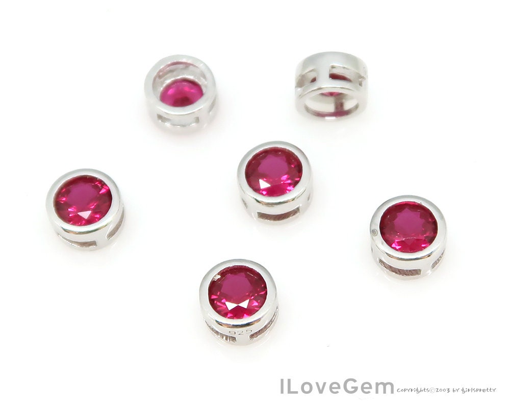 1pcs, S-443, Rhodium Plated Over 925 Sterling Silver, Ruby Color