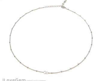 2pcs, NP-2012, 16" Necklace Chain, Rhodium, 135SF Curb(B-1) with 2mm beads, Satellite chain, 8+8 inch with extender 2 inch, Bar Chain