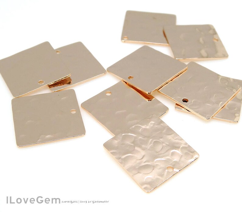 NP-2028 Personalized Stamping Blank Pendant Glossy Rose Gold 15mm Square 4pcs Textured pendant Hammered Metal Blank