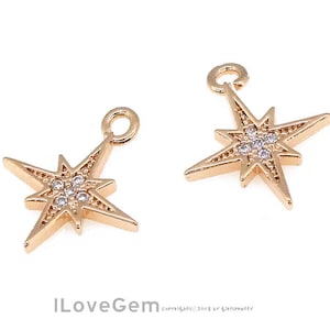2pcs, NP-1951 Rose Gold, North Star Pendant, Cubic Star Pendant, Necklace star pendant, Micro Pave Star