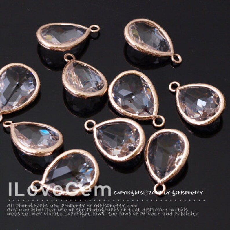 April Diamond Glass Birth 12X17mm Glass pendant Framed Glass drop Framed faceted glass stone Clear SALE 10pcs P2760 Rose Gold