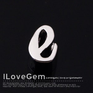 NP-1616 Rhodium Plated, Cursive Alphabet, Lower case, Pendant, e, 2pcs/ Initial beads, Letter, Personalized, Customized jewelry