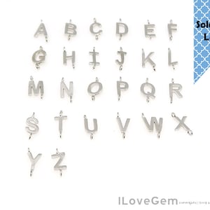 Soldered Loops// NP-2123, Nickel Free Rhodium, Tiny Sideways Initial Connectors, Mini Alphabet Pendant, Capital letter, Personalized Jewelry