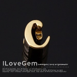 NP-1616-GO, Gold Plated, Cursive Alphabet, Lower case, Pendant, c, 2pcs/ Initial beads, Letter, Personalized, Customized jewelry