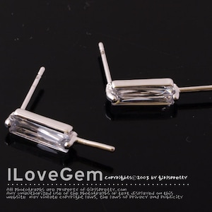 NP-1041 Rhodium plated over Brass, Baguette Cut, Small Cubic zirconia, Earrings, 2pcs
