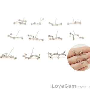 NP-2231, Nickel Free Rhodium Plated, Zodiac Sign Earrings, Constellation Stud Earrings, Zodiac Ear Stud, 925 Sterling silver post