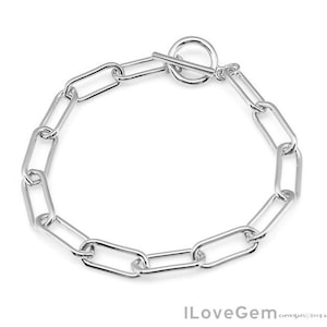 Paperclip Bracelet, NP-2170, 8&quot; Bracelet, Nickel Free Rhodium, 216SB Chain with Toggle Clasp, 8 inch Chain Link Bracelet, Premade Bracelet