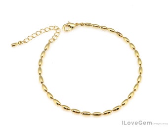 NP-2430, 6" Bracelet Chain, Nickel Free Gold Plated, 2.3mm Oval Ball Chain Bracelet, 6 inch with 1.2" Extender Chain, Pre-made Bracelet