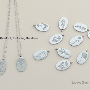1pcs, NP-2452, Stainless Steel, Birth Month Flower Pendant, Birth Flower Necklace Pendant