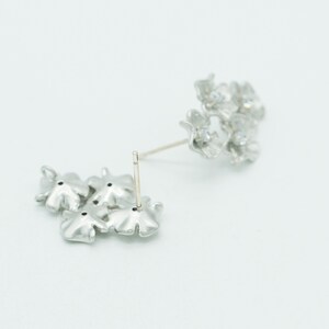 Flower Cluster Stud Earrings, P1003, Matte Rhodium plated Brass, 15X20.5mm, Floral Earrings with CZ, Botanical Jewelry Supplies image 4