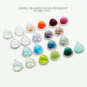 Framed Teardrop Glass Pendant, G0130, Rhodium Plated Brass, 13mm Bezel Set Glass Charm, 23 Color Options, DIY Jewelry Making