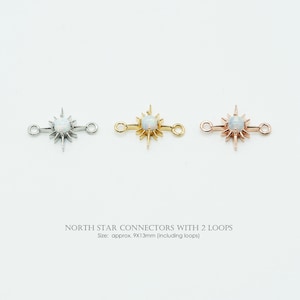 1PCS- North Star Connectors with 2 Loops, NP-2472, Plated Brass, 9X13mm, Tiny Synthetic White Opal Pendant