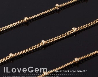 1 meter, BC-001 Gold plated, 135SF Curb(B-1) with 2mm beads chain, Satellite chain, Delicate chains