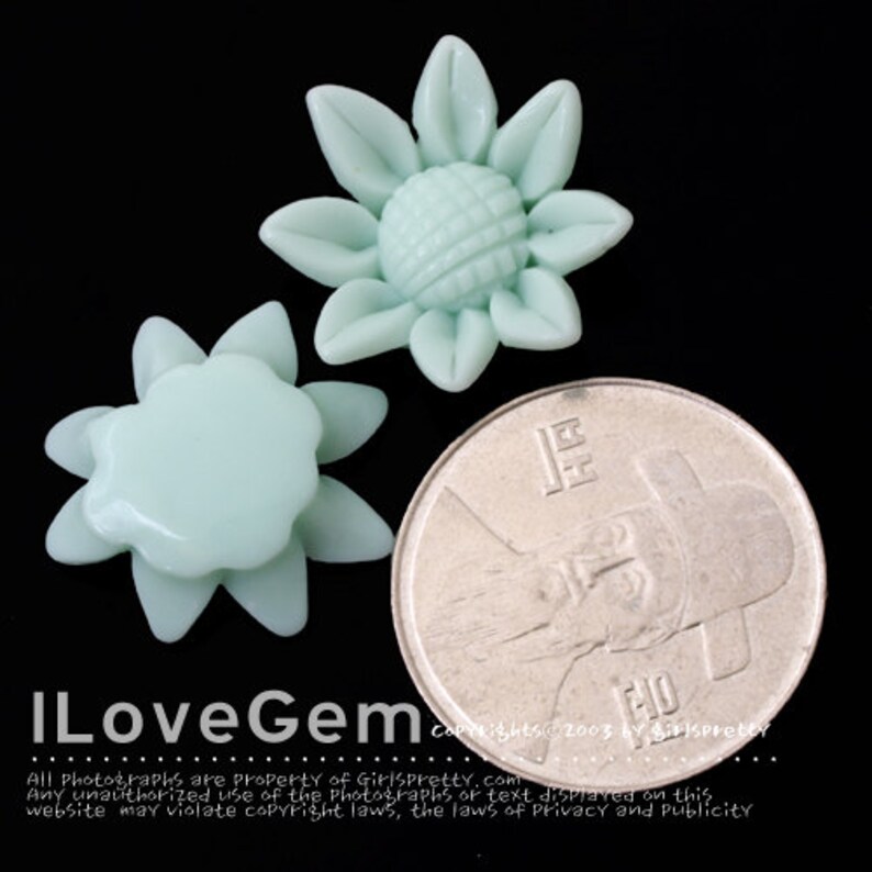 Flower Resin Cabochons SALE 20/% off 10pcs RC205 Mint Flower Acrylic Cabochons 22mm Bridal Flowers Sunflower Sunflower Wedding