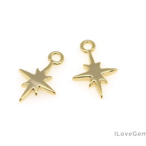 1 Loop// 2pcs, M0057, Gold Plated, 8mm, Small Size, North Star Pendant, North Star Necklace Charm, North Star Jewelry