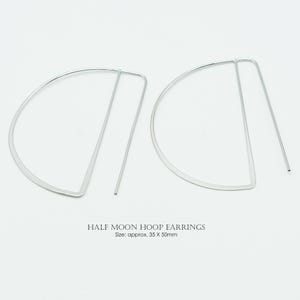 2pcs, Half Moon Hoop Earrings, Large D Shape Earrings, 35X50mm Geometric Hoop, Minimalist Earrings, NP-1667 Rhodium Plated Brass Ear Wire