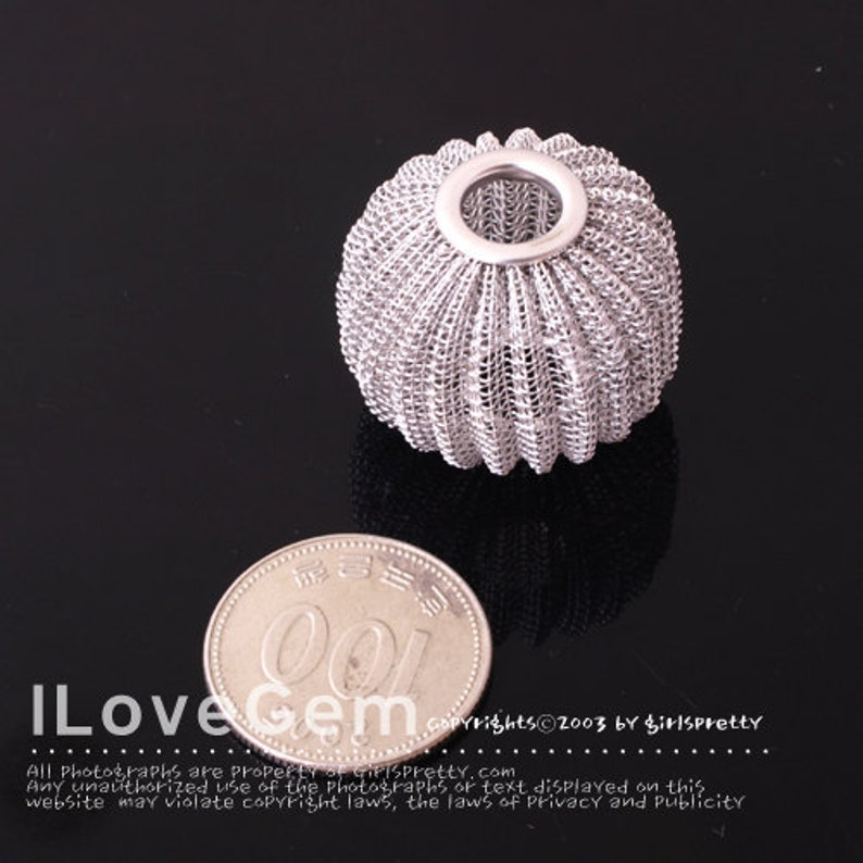 NP-961 Matt Rhodium plated, Mesh ball bead, A type, XL-size, 2pcs image 3
