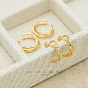 Double Band Ear Cuff Earrings, NP-2272 Nickel Free Gold Platd Brass, 16mm Small No Piercing Earrings, Minimalist  Ear Wrap