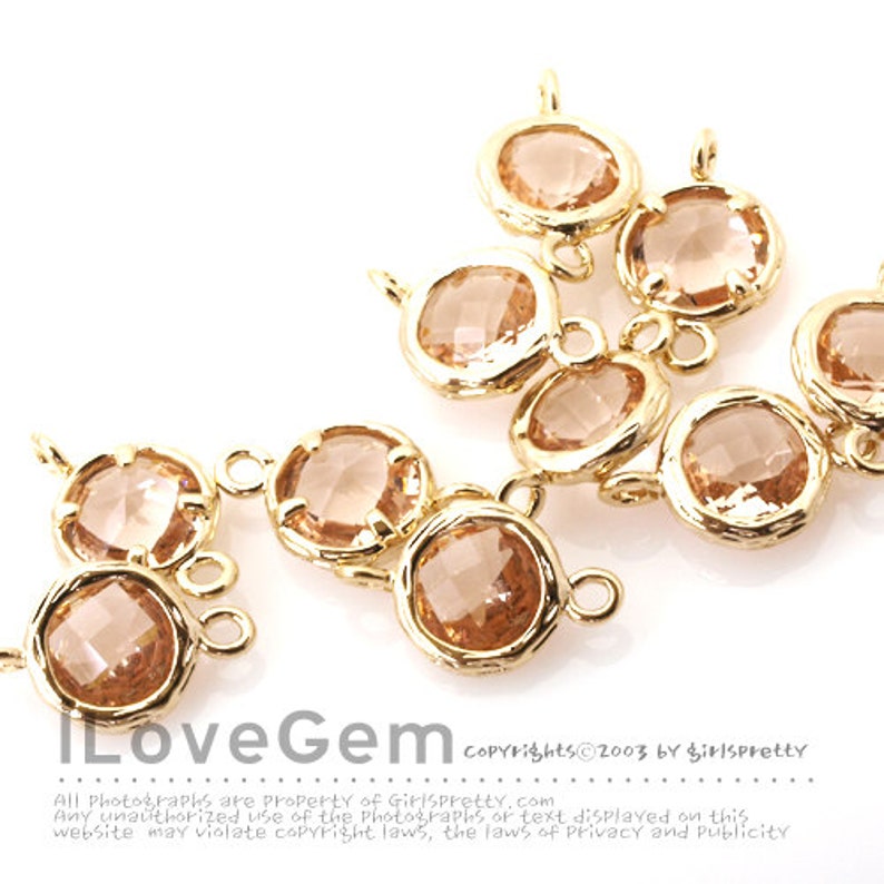 mini disc connector Peach SALE 10pcs B113 Gold plated 7.6mm Glass