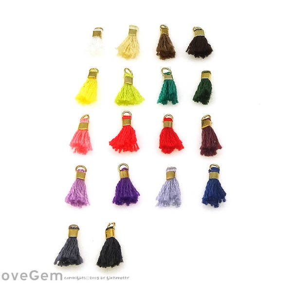 4pcs, TA-043-PE-L Petite Tassel, Cotton Tassels with Gold Jumpring, 12mm, Mini Tassel Pendant, Tassel Charm, Choose Colors