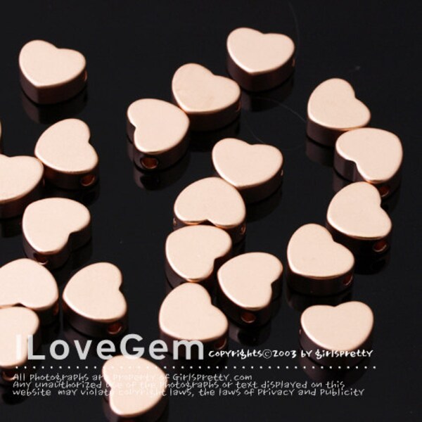SALE/ 20pcs// NP-1135 Matt Rose Gold plated, Heart beads, Heart initial charms, Rose gold Heart Charms