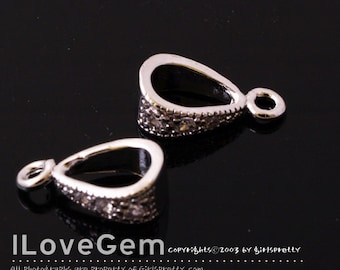 SALE/ 20pcs// NP-978 Rhodium plated, Pendant Bail, Cubic Bail, Simple Bail with Open Loop