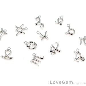 1PCS- Tiny Astrological Zodiac Charm, CO2148-OR, Rhodium Plated Brass, Constellation, Star Astrology, Birth Sign Pendant, Making Necklace