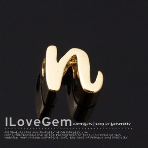 NP-1616-GO, Gold Plated, Cursive Alphabet, Lower case, Pendant, n, 2pcs/ Initial beads, Letter, Personalized, Customized jewelry