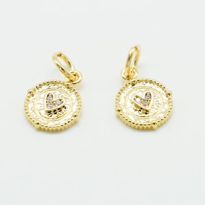 Gold Cubic Heart Pendant, NP-2643, Gold Plated Brass, 10mm Small Heart Medallion Charm, Love Pendant