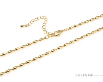 NP-2429, 16" Necklace Chain, Nickel Free Gold Plated, 2.3mm Oval Ball Chain Necklace, 16 inch with 2" Extender Chain, Pre-made Necklace