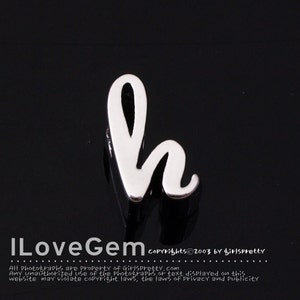 NP-1616, Rhodium Plated, Cursive Alphabet, Lower case, Pendant, h, 2pcs/ Initial beads, Letter, Personalized, Customized jewelry