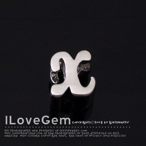 NP-1616 Rhodium Plated, Cursive Alphabet, Lower case, Pendant, x, 2pcs/ Initial beads, Letter, Personalized, Customized jewelry