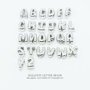 1PCS, Balloon Letter Beads, 9.5mm Puffy Initial Pendant, Bubble Alphabet Charm for DIY Jewelry Making, NP-2879 Rhodium Plated