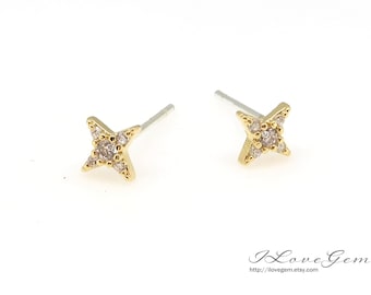 2pcs, NP-2498, Nickel Free Gold Plated Over Brass, Mini Star