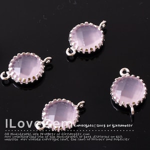 P107 Rhodium plated, Ice Pink, 9mm Disc, Glass connector, 2pcs