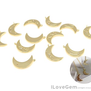 1pcs, CO2238, Gold Plated, Moon Zodiac Pendant, Crescent Moon Constellation Necklace, Zodiac Sign Jewelry, Birth Sign Pendant