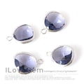 Tanzanite Glass Pendant, P1750, Rhodium Plated Brass, 13mm Framed Glass Charm, February Amethyst Glass Birth Stone, Jewelry Supply