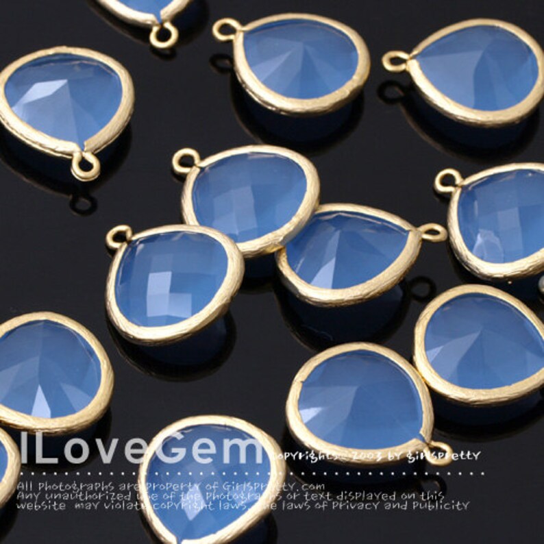 Matt Gold plated 2pcs Glass fancy drop 15.5mm P2565 L-size Ice Blue