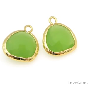 Apple Green Glass Pendant, P1750, Gold Plated Brass, 13mm Framed Glass Charm, August Peridot Birthstone Necklace Glass Charm