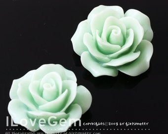 8pcs, RC157-1 Mint, Rose Flower Resin Cabochon, 19.5mm Flower Acrylic Cabochons, Lucite Flower Cabochons Flat Back