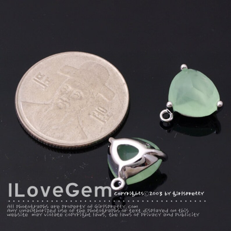 Glass pendant SALE 20/% off 10pcs of NP-993 Rhodium Plated Trilliant Cut Light Mint