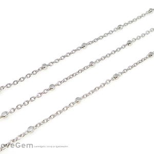 1meter, NP-2030, Rhodium plated, 230SB1, Chain with 1.3mm Faceted Square Beads, Satellite chain, Delicate chains