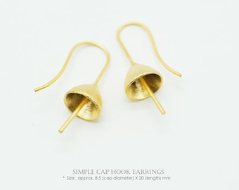 NP-609, Matte Gold plated over Brass, Simple cap with peg earwire, 925 sterling silver earwire