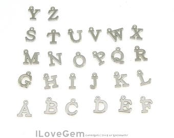 2pcs, Tiny Initial Pendant, 5mm Alphabet Charm, Dainty Letter Charm, Personalized Jewelry Making Supply, NP-1953 Rhodium Plated Brass